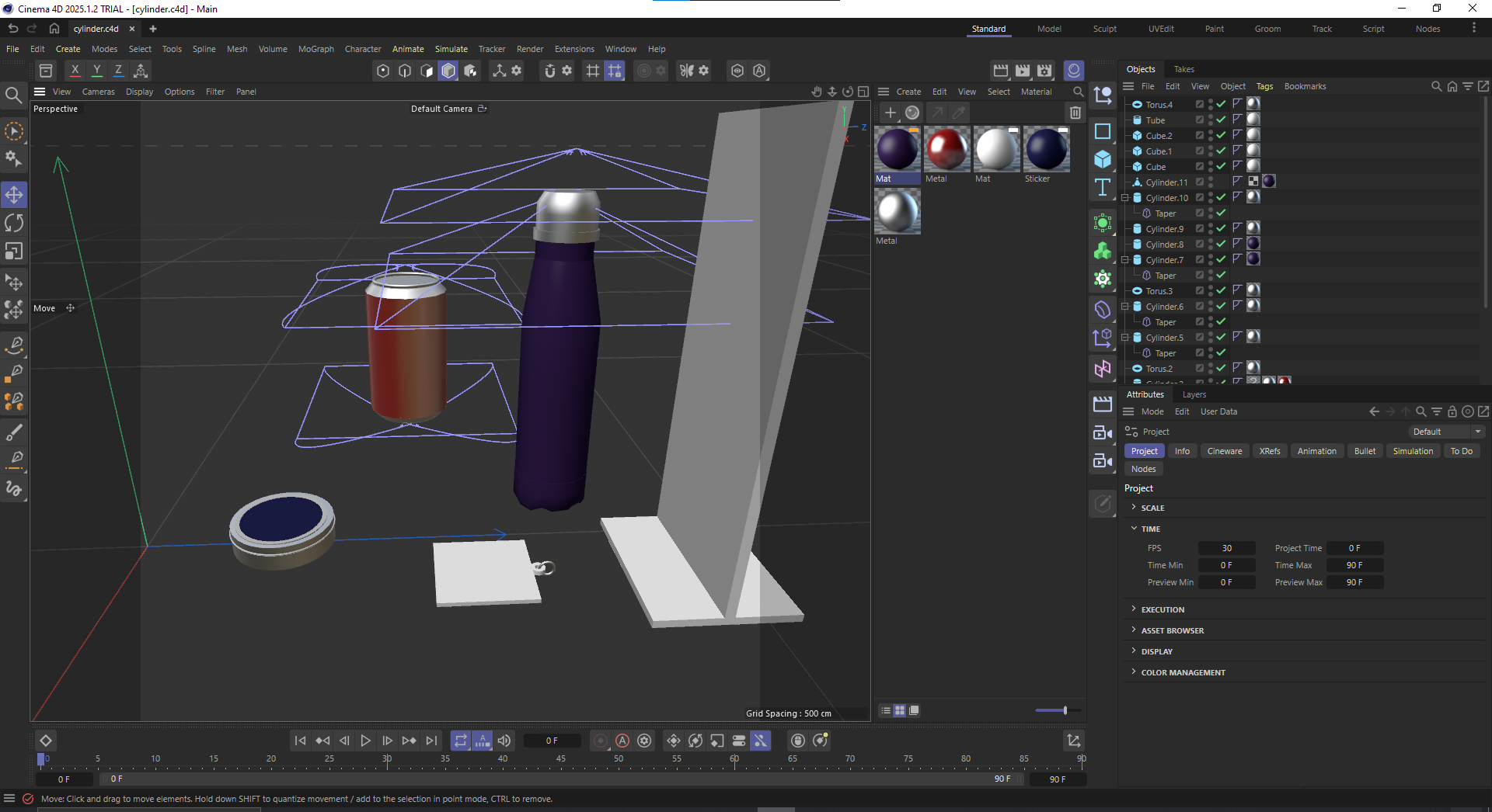 For easier workflow and because I was trying to troubleshoot not having correct program files for C4D to use certain materials, I placed all the objects into one file.